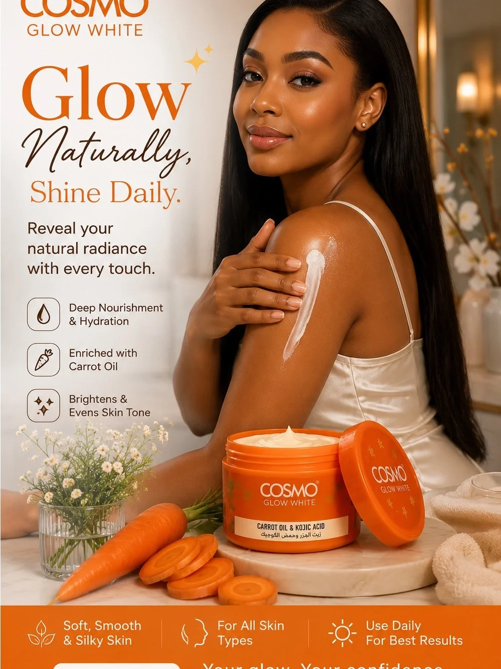 Glow White Carrot Oil & Kojic Acid Skin Cream - Orange